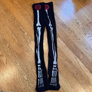 Black Skeleton knee high stockings with Red Rose Detail